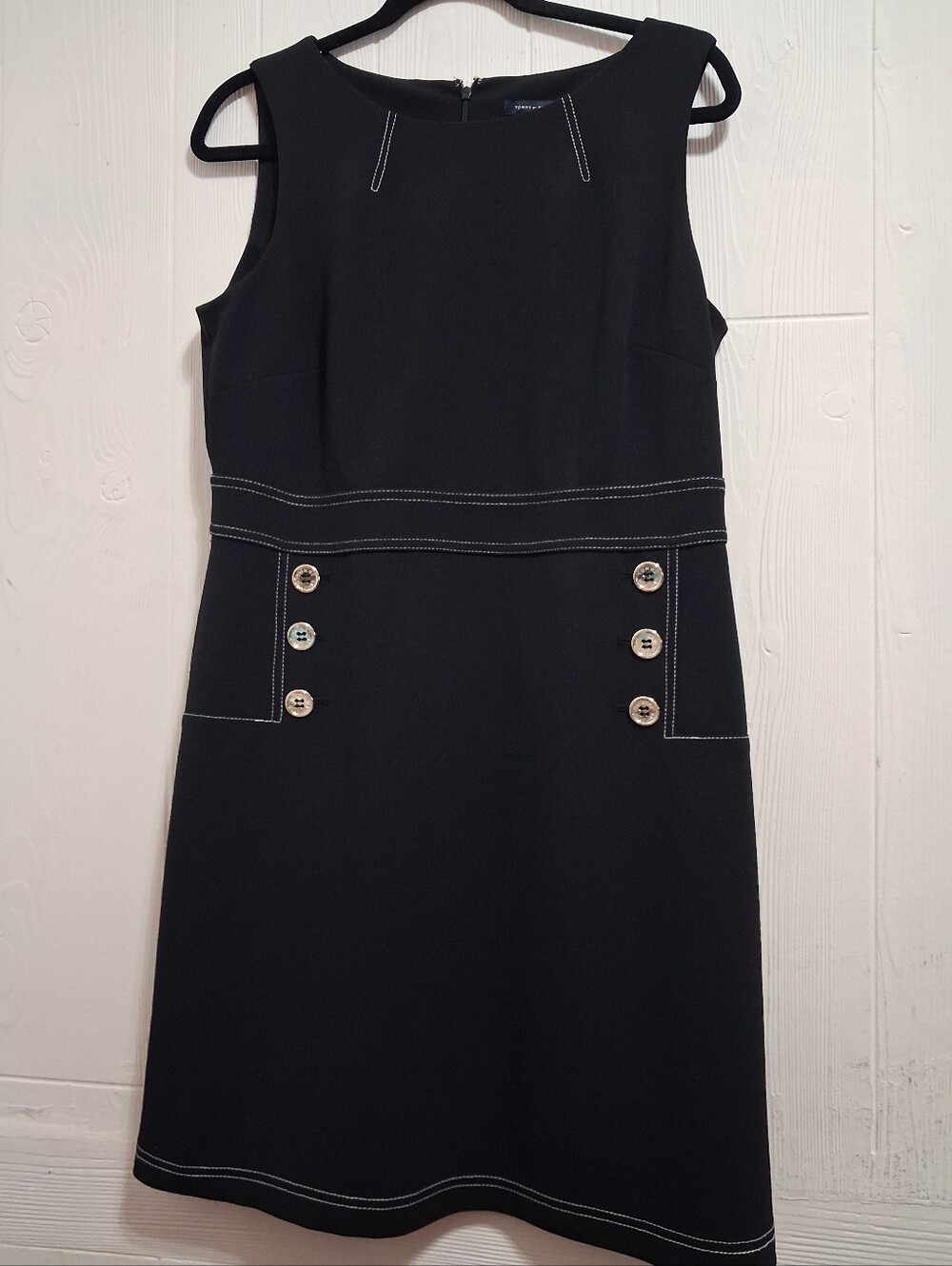 Classic Black Sleeveless Dress with Contrast Stitching